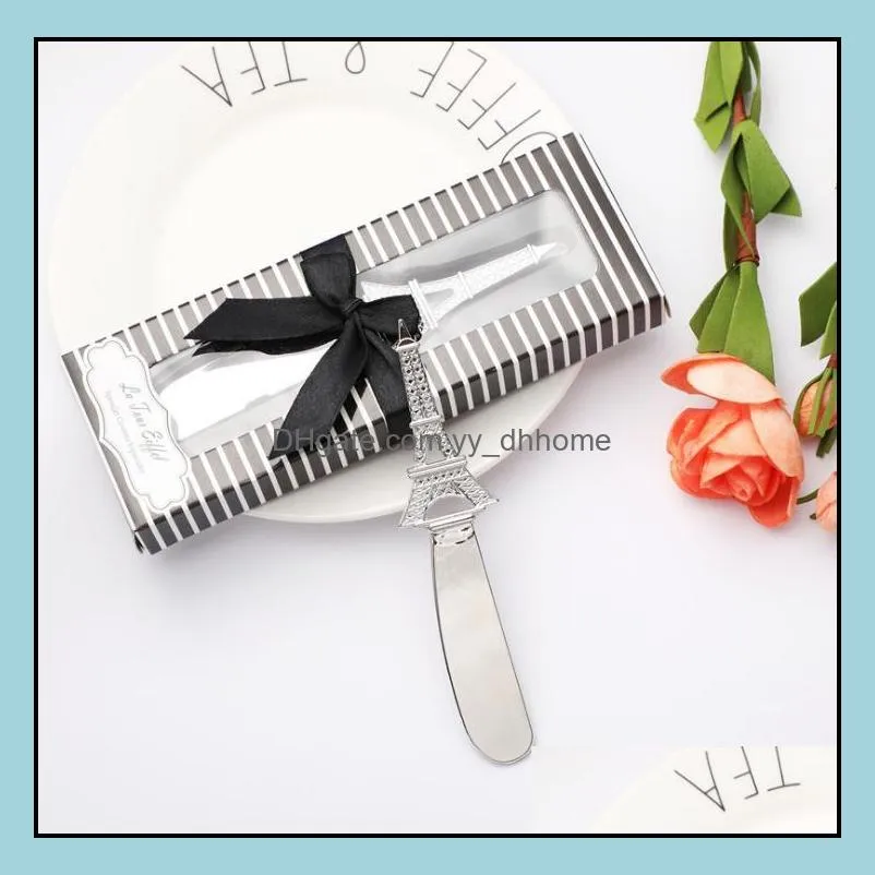 100pcs paris tower butter knife cheese dessert jam spreaders in gift boxes wedding party gift favors sn3324