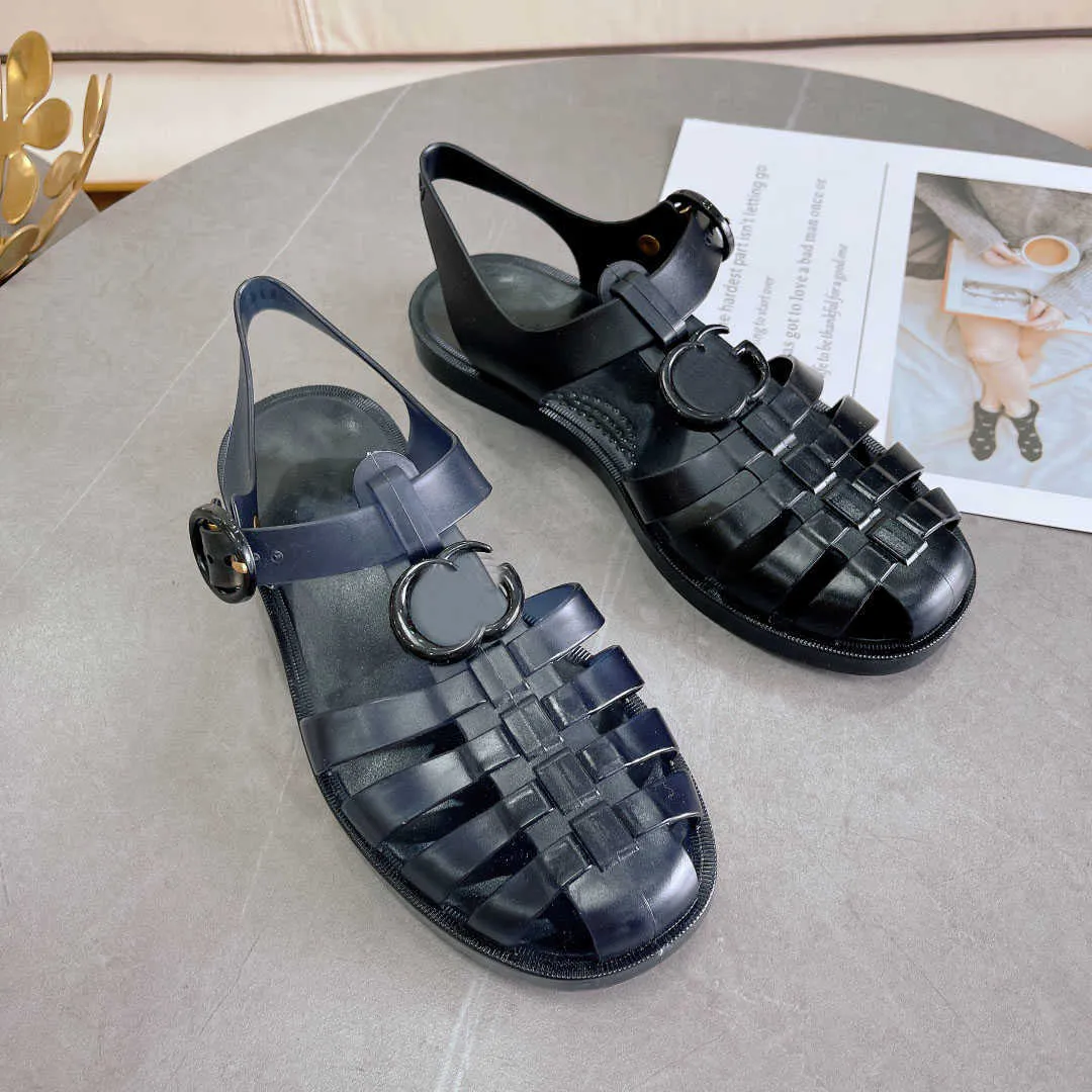 Jelly sandalen ontwerper transparante slippers vrouwen mannen platglaasjes rubber zool slippers dubbele g sandaal veter omhoog buiten dame schoenen 002