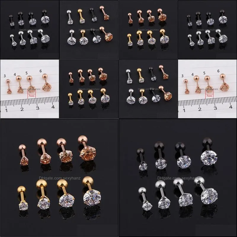 earrings mens medical titanium earrings size 3/4/5/6mm star crystal cartilage earring ear piercing top body jewelry men earring