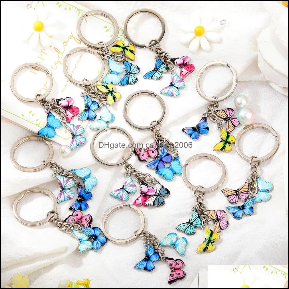 Colorful Enamel Butterfly Keychain Key Chain Ring Holder Charm Insects Car Key Women Bag Accessories Jewelry