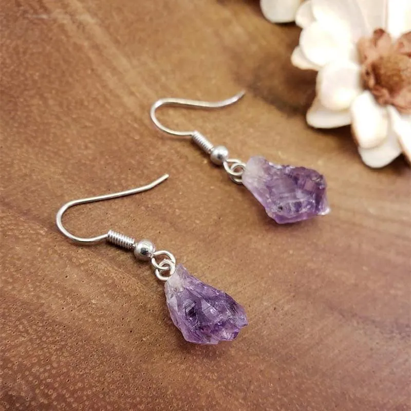 Dangle Lustre Goth Naturel Violet Cristal Pierre Brute Boucle D'oreille Guérison Goutte Larme Sorcière Déclaration Bijoux Femmes Mariage GiftDangle