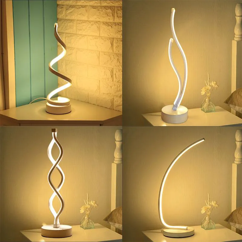 Veilleuses 18W moderne LED lampe de Table économie d'énergie spirale acrylique chevet lumière décorative bureau de lecture pour éclairage décor