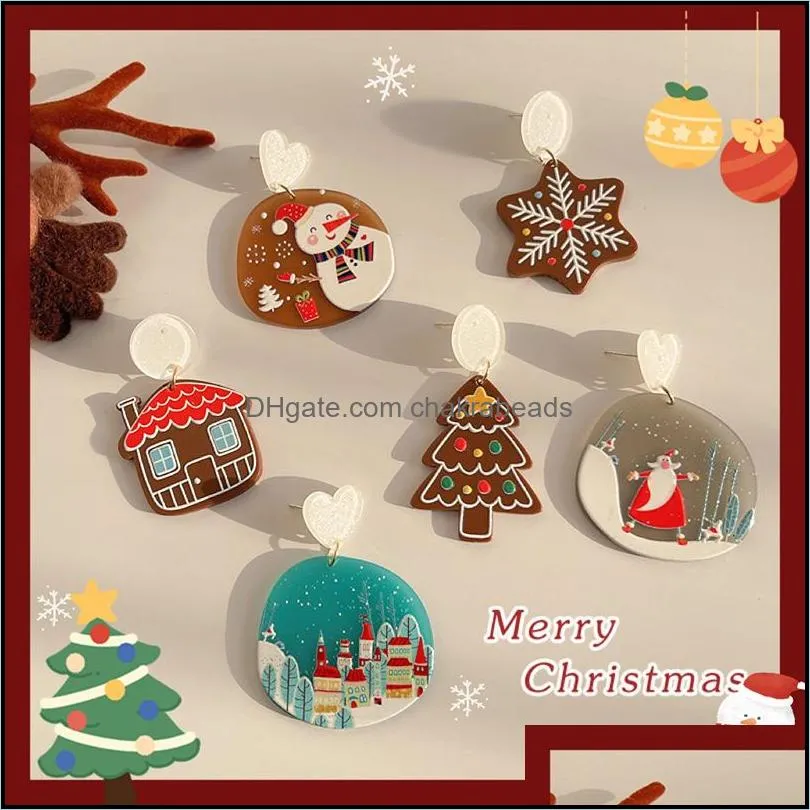 charm earrings niche design christmas elements acrylic alloy material snowman house santa claus 1834