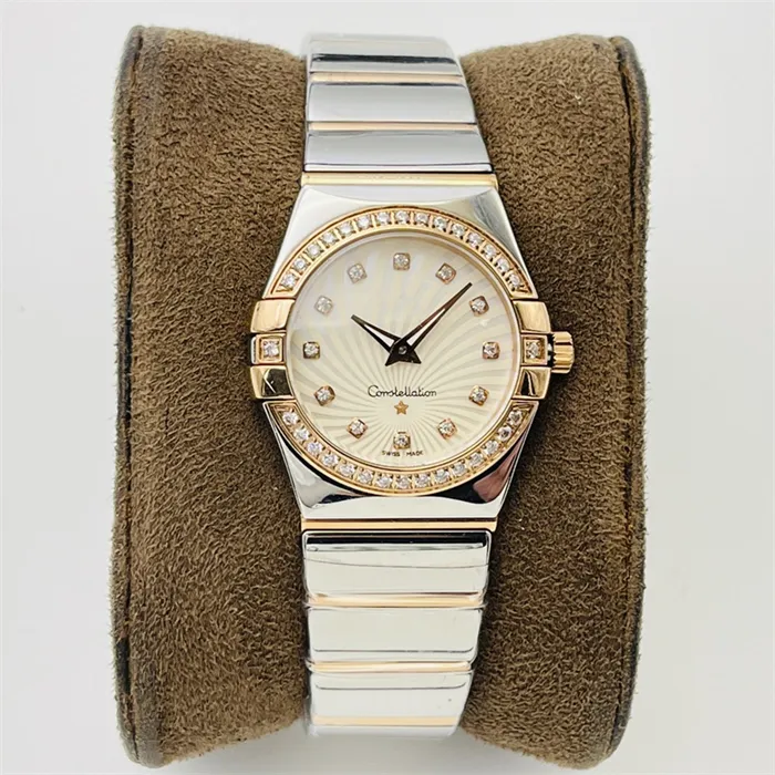 Oe v2 Montre de Luxe Womens klockor 27 * 10.5mm Swiss Quartz MovementSteel Case Diamond Watch Armbandsur
