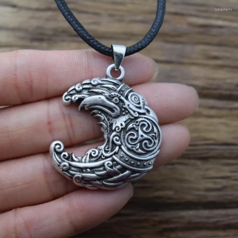 Collares pendientes Crescent Moon Odin's Raven Crow Collar Viking Animal Brujería Joyería