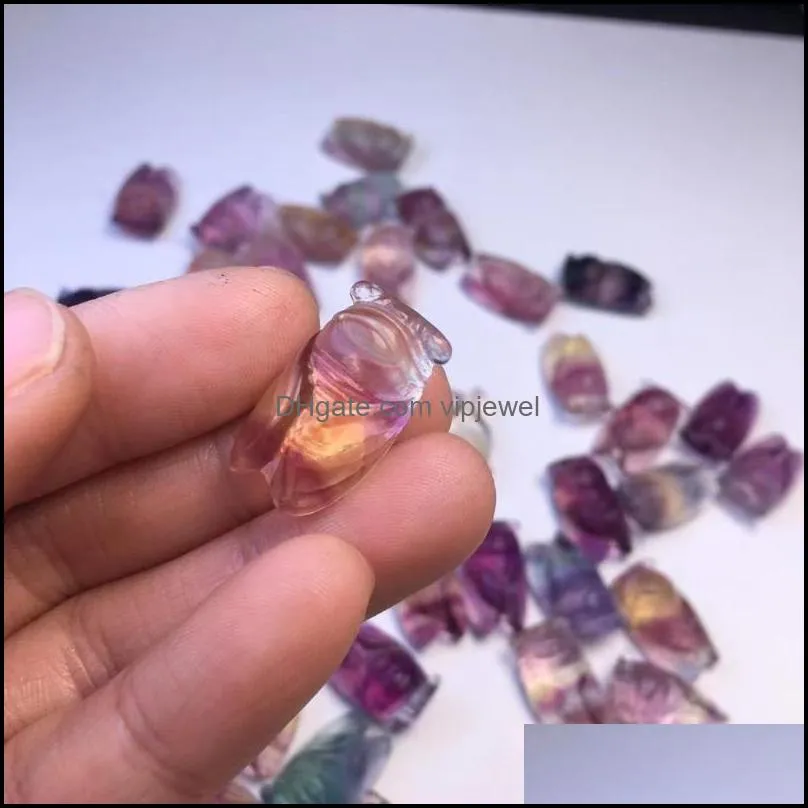 charms pc natural cute rainbow fluorite cicada pendant fashion jewelry making crystal carved animal figurine gift for womencharms