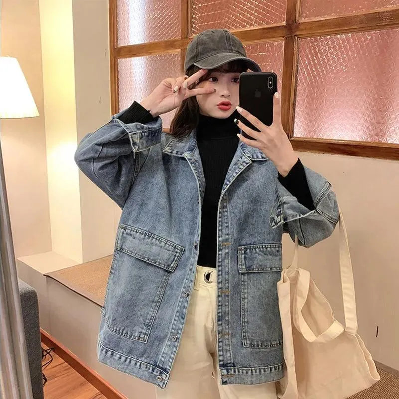 完璧すぎるが故三度も And Coats Denim Womens Basic Solid Korean Jackets Turn With 服&ファッション小物