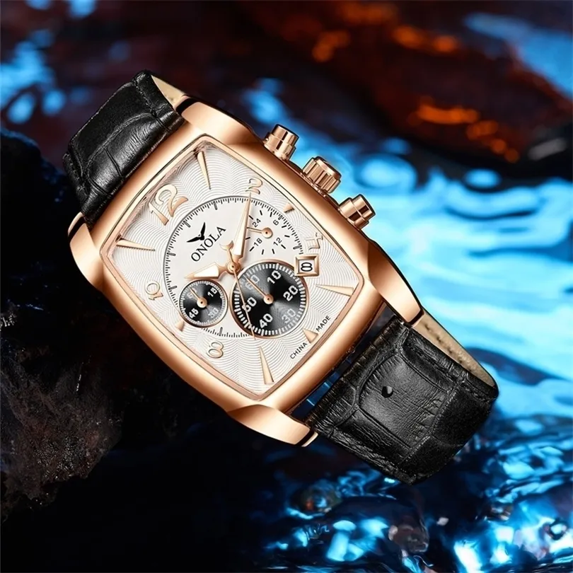 Mens watch ONOLA New fashion business Stainless Steel quartz watches men luxury Top Brand Leather watch for men T200815