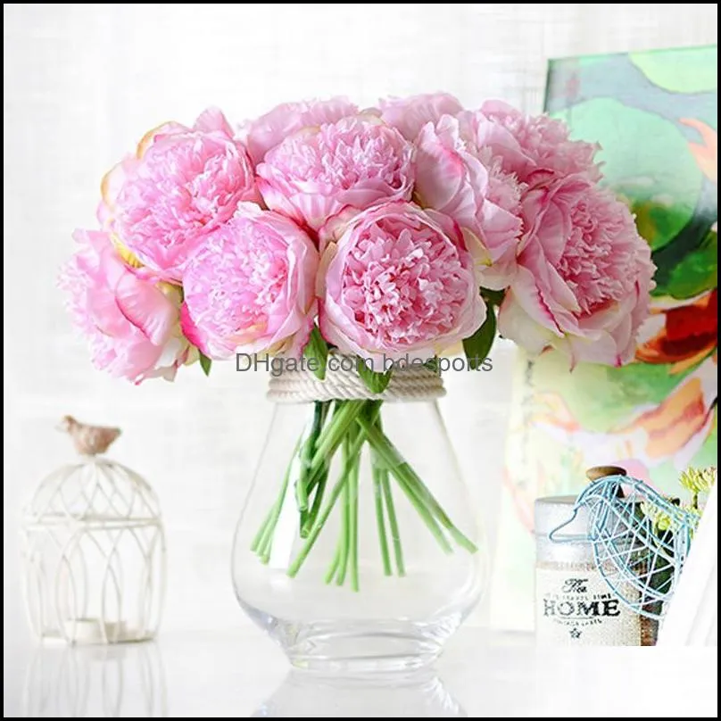 Decorative Flowers & Wreaths Artificial Flowers, Bunches, 30cm 5 Heads, Champagne Hand-thorn Peony, Wedding Anniversary, Home Decoration,