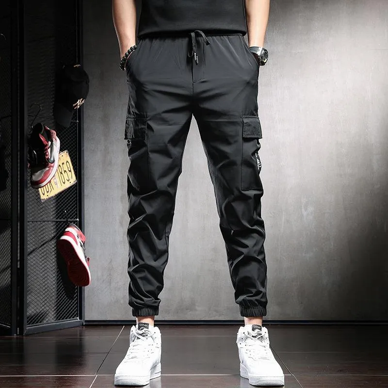 Pantalons pour hommes été Cargo hommes Streetwear décontracté Sport noir cordon mâle Joggers pantalons hommes