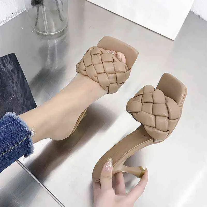 Women High Heels Sandals For Women 2021 Women Sexy Slippers Summer Necklace Square Toe Sandals Female Party Shoes Zapatillas Mujer J220716