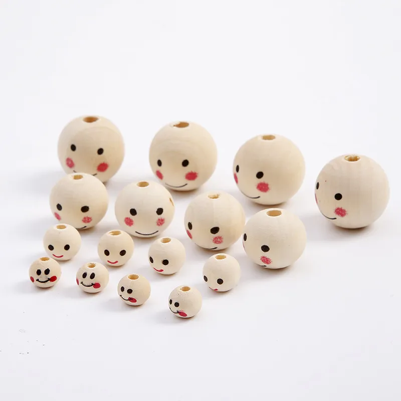 20mm Smile Face Wood Wood Breads 100pcs redonda de bola de madeira Doll Doll Head Spacer Contas para artesanato Diy Decoration Jewelry fabricação