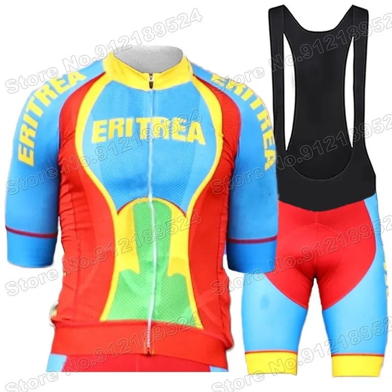 Team Eritrea Cycling Jersey Set Abbigliamento estivo Uomo Road Race Bike Camicie Suit Pantaloncini con bretelle MTB Wear Maillot 220618