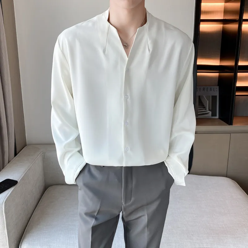 قمصان خمر أبيض طويل الأكمام للرجال الأسود الأنيق الأنيق ملابس الرجال 2022