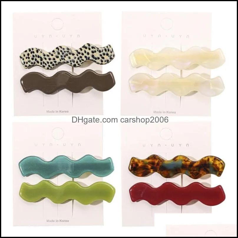 women acetic acid wave shaped 2 sets hair clamps lady mixed color ponytail bang hair clips european medium size headdress water ripple scrunchies