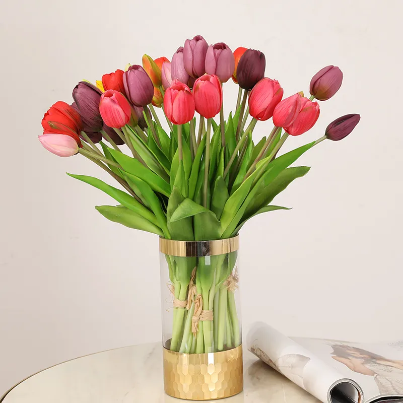 Luxury Silicone Real Toulips Tulips Bouquet Decorativo Fiori Artificiali Decorazione Soggiorno Decorazione Flores Artificiale