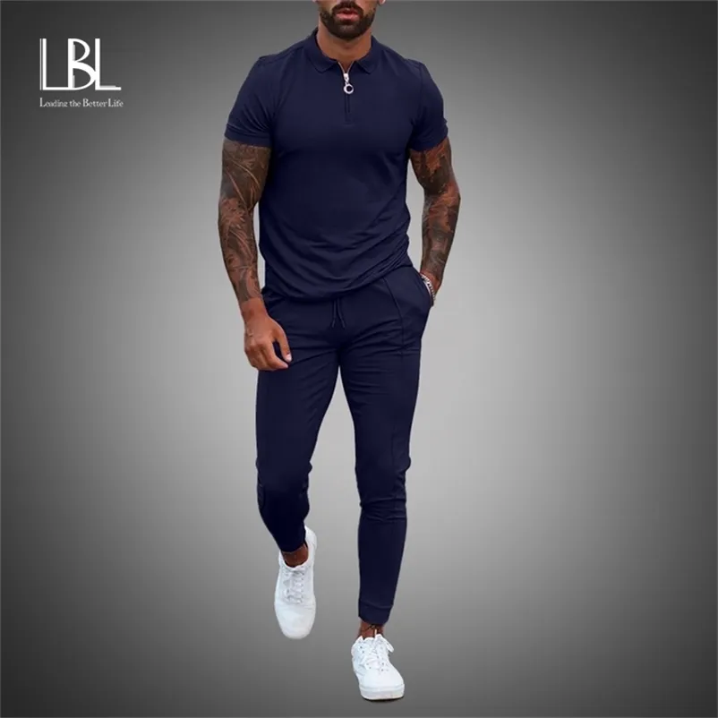 Zomermannen stelt casual fitness ademende sportkleding met korte mouwen t -shirt mode buiten trainingsuit mannen slanke jogger zweetpakken 220609