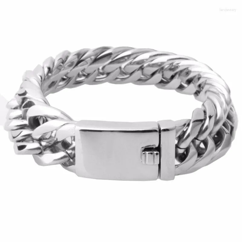 Cadeia de ligação Cool enorme pulseira pesada para homens cor prata/cor dourada em aço inoxidável 16 mm de largura curva cuba vintage pulserbandlink Lars22