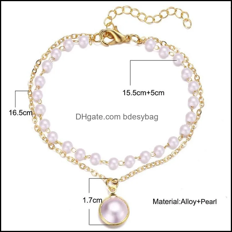 link, chain fashion multi-layer pearl pendant bracelet for women cute gold silver color bracelets kpop jewelry girl gift