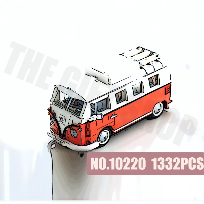 21001 Creator 10220 T1 Camper RV Travel Car 1354PCS Street View Model Building Zestawy Bloki Cegły Edukacja Zabawki