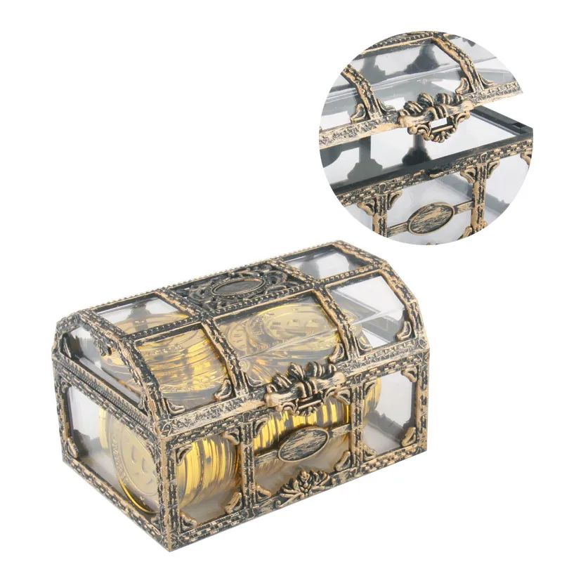 Caja de almacenamiento de tesoros pirata transparente vintage Batin estar de dulces para joyas Cajas de cristal Gema Cajas de soporte Pendientes Organizador de orejas 5840 Q2