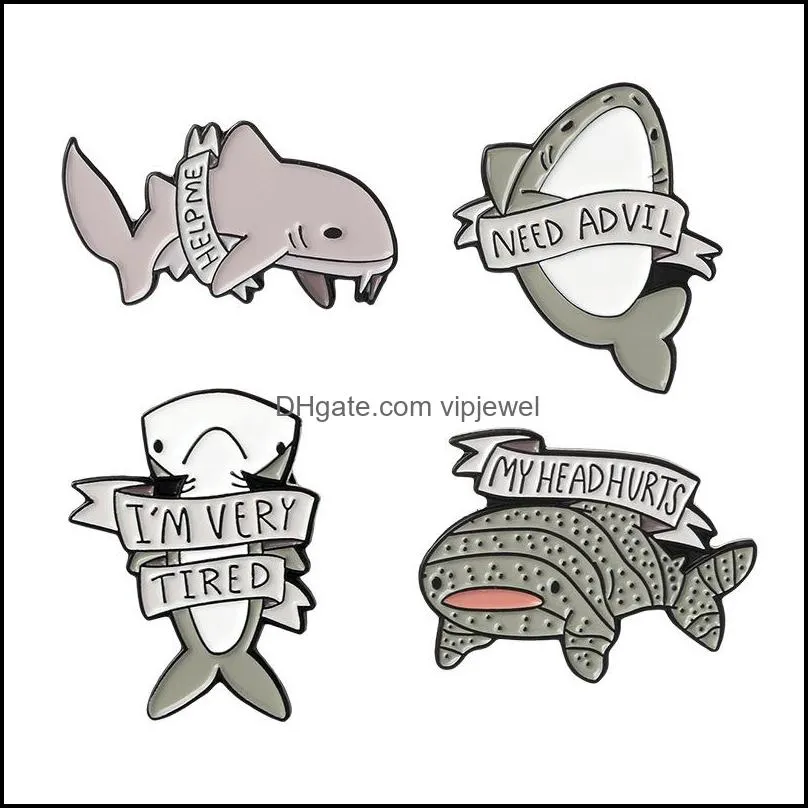 ocean animal whale   pins cute shark shape letter broohces alloy enamel backpack hats collar badge jewelry accessories