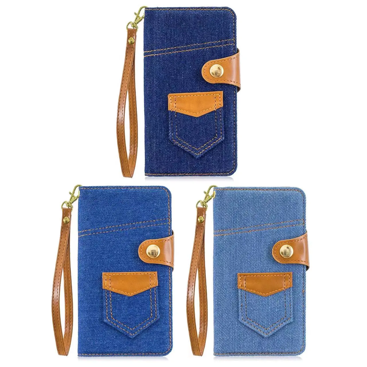 Coques de téléphone en Denim TPU 13 Pro Max 11 12 MINI X XS XR 6 6S 7 8 PLUS dragonne en PU housse à rabat manchon de protection