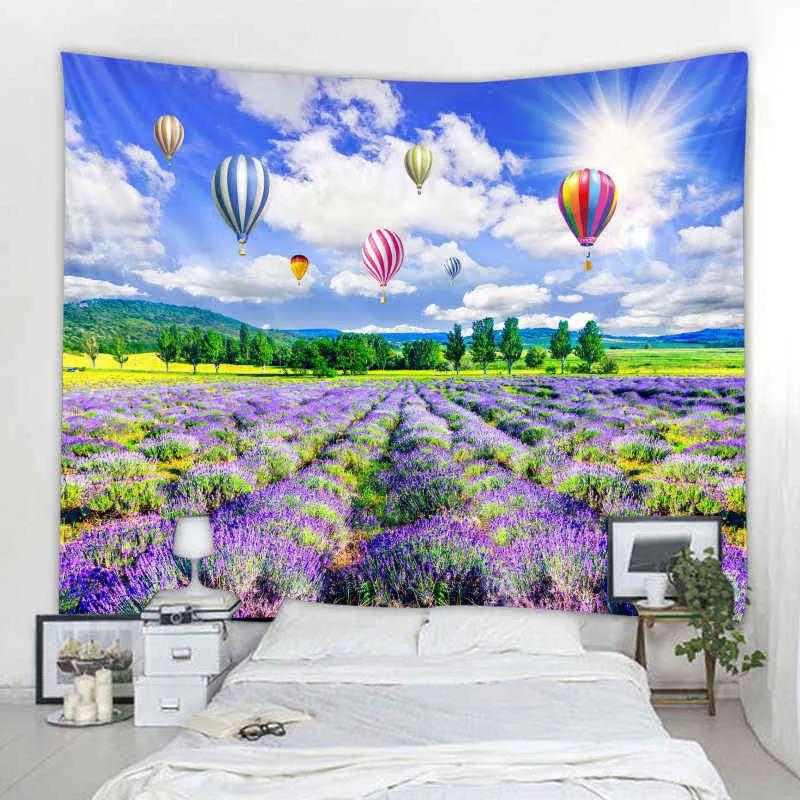 Nordic Landschaft Wand Teppich Lavendel Ballon Hängen Hippie Tapisserie Hause Dekoration J220804