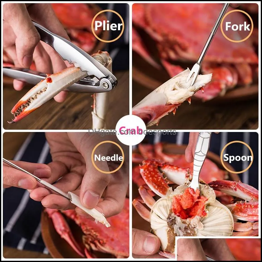 4Pcs Seafood Tool Set Fruit Forks Crab Shrimp Fruits Pliers Spoon Sets Nut Walnut Lobster Cracker Tools Kitchen Accessories