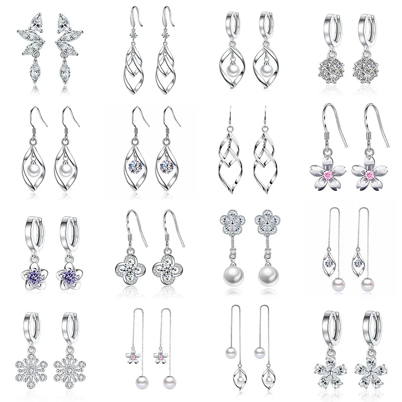 S925 Silver Hoop Cross Designer Earrings Retro Vintage Wave Twist Crystal Luxury Pearl Sweet Flower Elring Elings Rings Party Jewelry