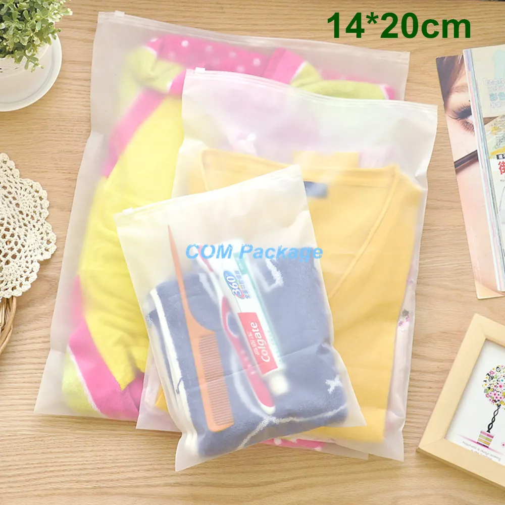 14x20cm (5.5"*7.9") матовый прозрачный пластиковый мешок хранения застежки-молнии печать сумки молния замок скольжения уплотнения мешок упаковки для косметики одежда