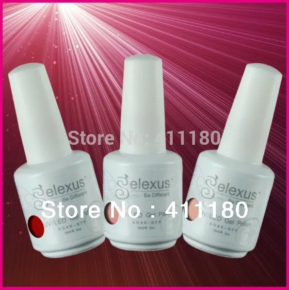 Groothandel-gratis verzending 12 stks / partij (u kiest 12pcs) 100% NIEUWE GELEXUS SOAK OFF UV LED Nail Gel Polish Totaal 343 Mode Kleuren