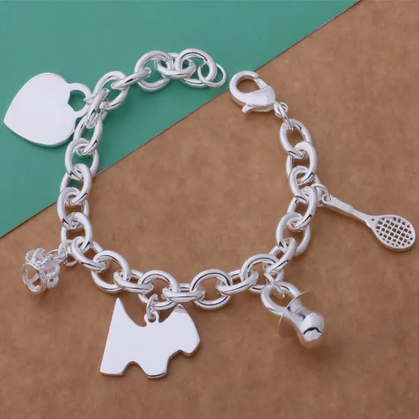 2015 new design 925 Sterling silver plated multi pendant charm bracelet fashion jewelry party gift for woman Top quality 