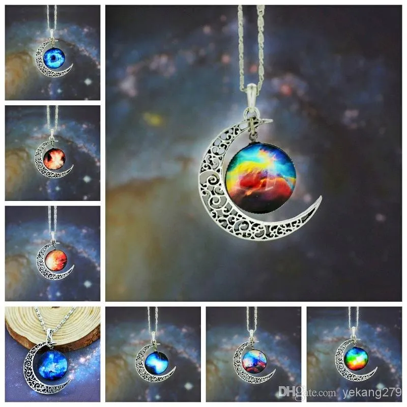 Nouveau détail étoile lune temps pendentif collier améthyste mode femmes fille dame cadeau alliage verre bijoux