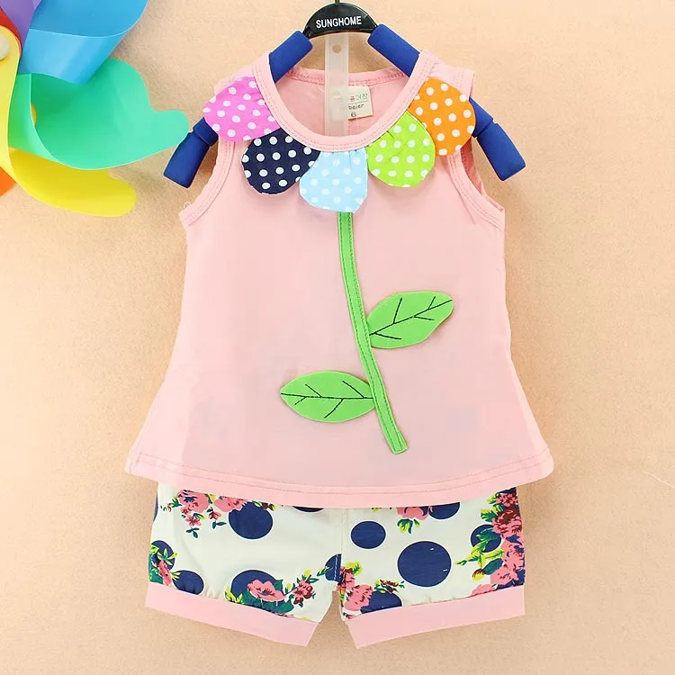 2016 baby outfits Pure cotton flower leaves vest+colorful shorts baby girls clothes set summer babies outfit Camouflage girl's fashion