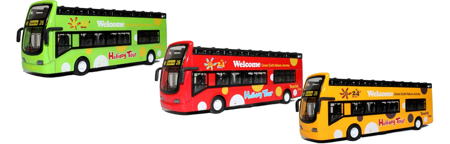 Alloy Bus Model, Sightseeing Bus, Tourist Coach Toy, with Light, Music, Pull back Car, for Kid' Gifts, Collecting, Decoration, 