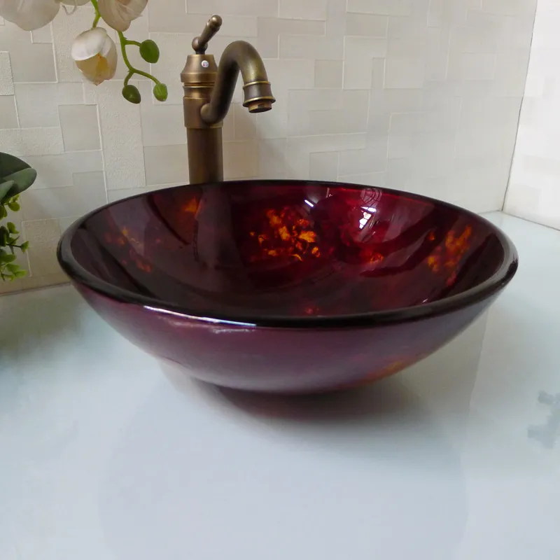 Bathroom tempered glass sink handcraft counter top round basin wash basins cloakroom shampoo vessel bowl HX008