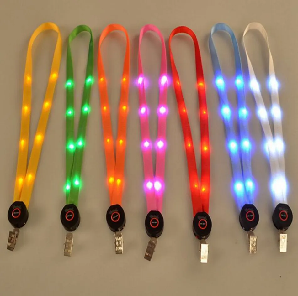 LED-lichte LANYARD Sleutelhanger ID-toetsen Houder 3-modi Knipperend Hangende Touw 7 Kleuren OOA3814