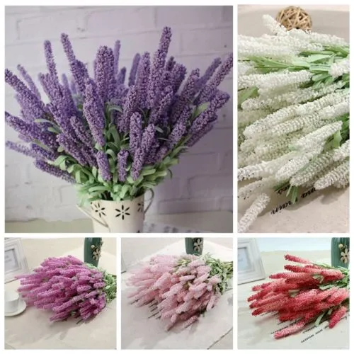 1 bouquet de fleurs de lavande artificielles en soie, bouquets de mariée pour jardin, mariage, fausse fleur florale, décoration de la maison, 6 couleurs, 12 têtes