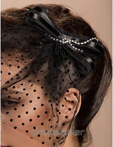 Attraktiv vintage Bow Black Tulle net Birdcage Veil Headpiece Head Veil Wedding Bridal Accessories Wedding Bride Hat 2018 Billig försäljning