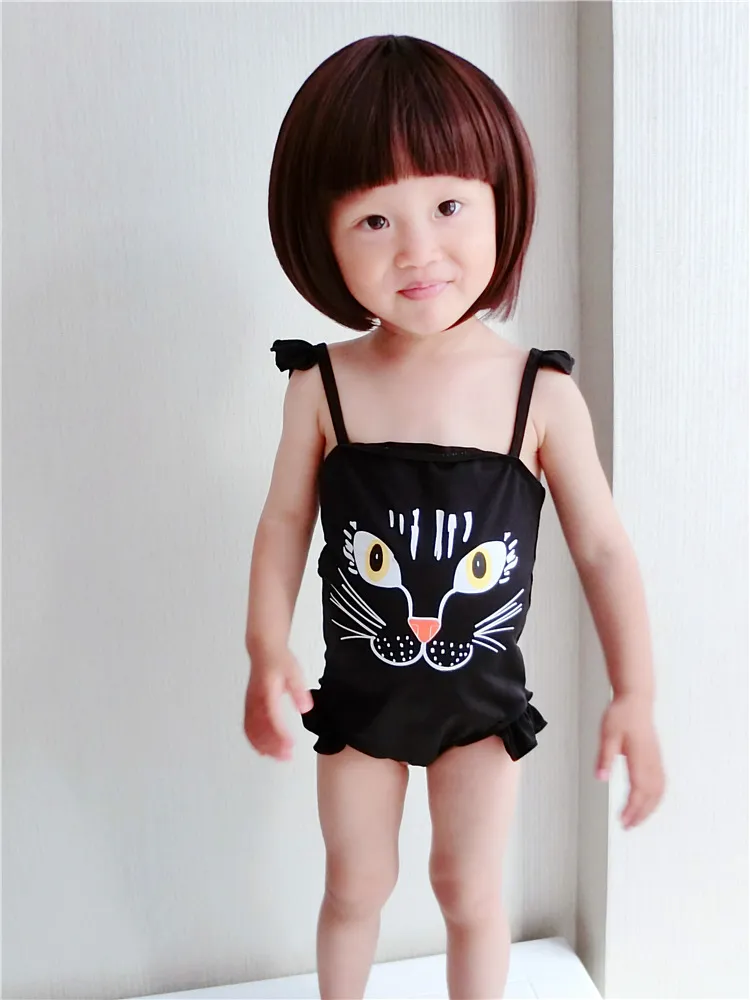 Kindkatzebadeanzug-nette Mädchenbadeanzüge scherzt schwarzen Badeanzug-Kleidungs-Kinderbadebekleidung Sommer einteiliger Badeanzug auf Lager gedruckt