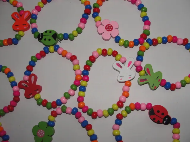 Estilo mixto 300 unids/lote pulseras de madera Natural para niños regalo de fiesta joyería