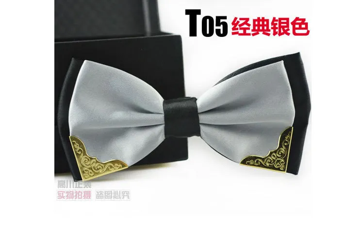 Metal Bow Ties Korean Silk Adjust the buckle Men's bowknot 18 solid colors Neck Tie Occupational tie for Father's Day tie Christmas Gift