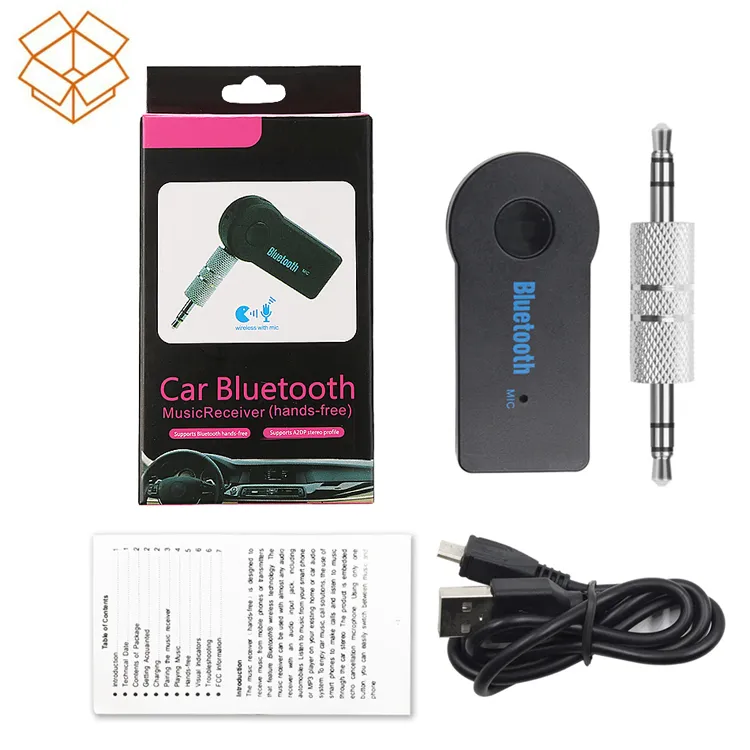 Adaptador de carro Bluetooth Receptor 3,5 mm Aux estéreo sem fio USB Mini Receptor de música de áudio Bluetooth para telefone inteligente MP3 com pacote de varejo
