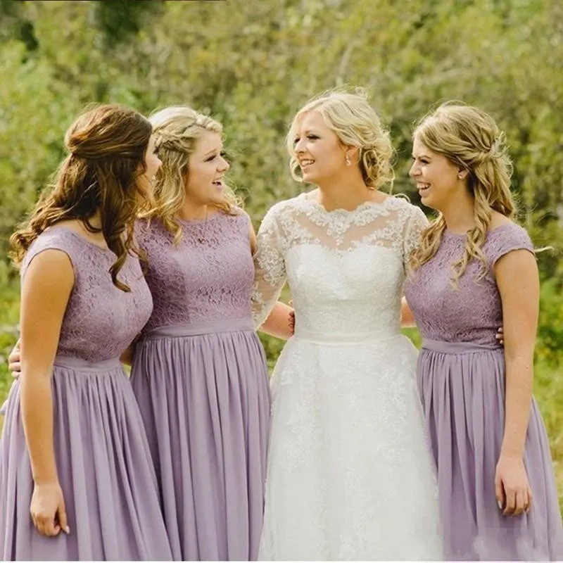 2020 Cheap Country Lavender Bridesmaid Dresses Lace Appliques V Back With Zipper Chiffon Wedding Guest Party Dresses Maid of Honor Gowns