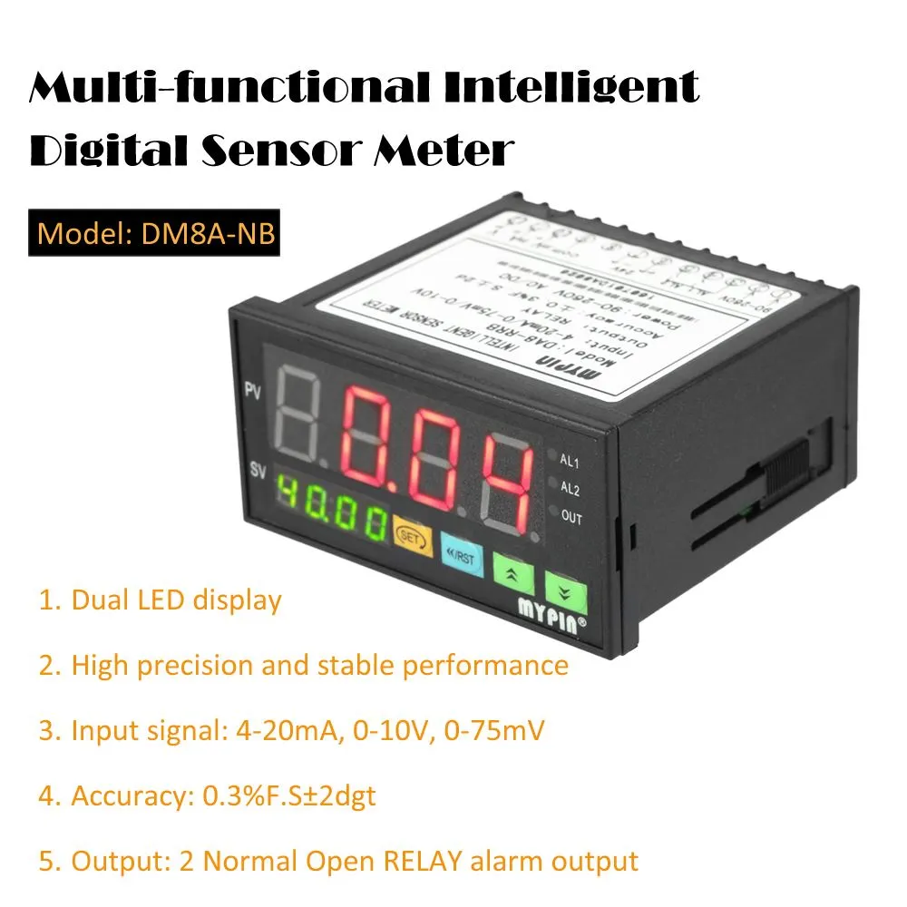 Dijital Sensör Metre Çok fonksiyonlu Akıllı LED Ekran 0-75mV / 4-20mA / 0-10V 2 Röle Alarm Çıkışı