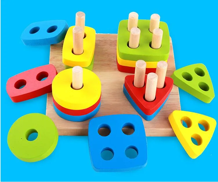 Toys de madeira por atacado de fábrica Fancy Toys da primeira infância Montessori Ajudaria os brinquedos geométricos de forma de combinação de blocos de montagem