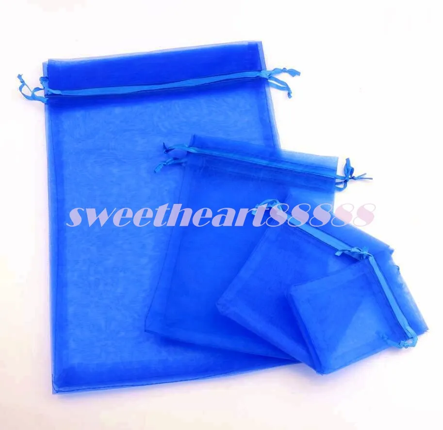 Sacchetti regalo gioielli in organza blu royal sacchetti sacchetti bomboniere 7x9 cm 9x11 cm 13x18 cm perline 100 pz / lotto
