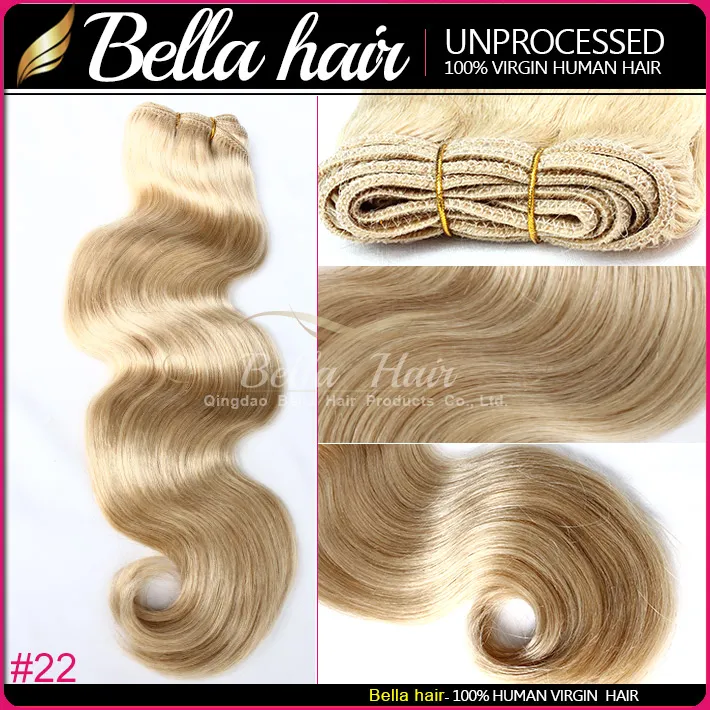 Цветные 14-24-дюймовые индийские волны тела 2 шт. / Лот светло-цвет человеческие волосы утомительные волосы наращивания волос 100 г / р класс 8А бесплатная доставка Bella волос