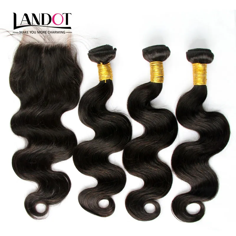 Filippinsk Virgin Hair Body Wave med stängning 8a Obehandlat Human Hair Weaves 3 Bundlar och 1 st Top Lace Stänger Naturliga svarta tillägg